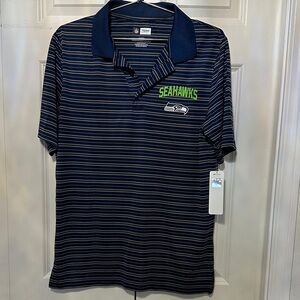 Team Apparel stripe polo shirt Seahawks emblem blue and gray short sleeve NWT